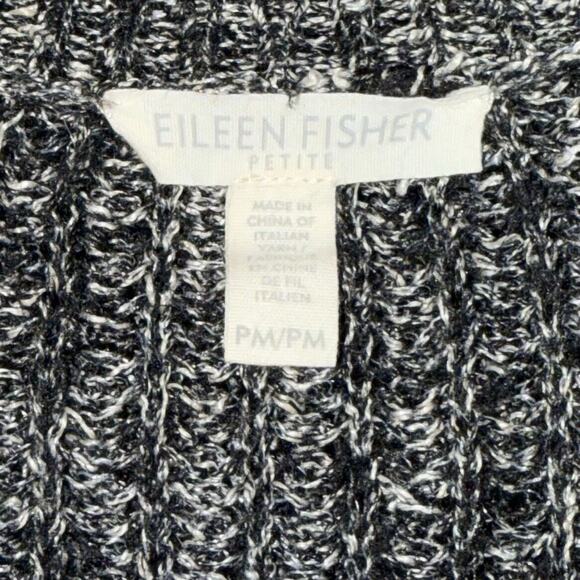 Eileen Fisher Sweater Womens Medium Petite Black White Firm Knit Popover - Picture 7 of 10